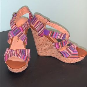 Chinese laundry multi colored cork wedge sandals